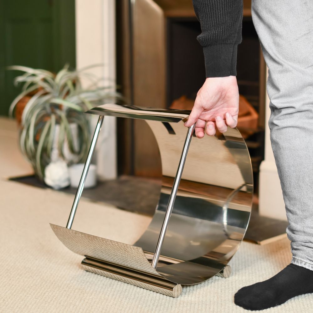Scale Of The Bright Chrome Art Deco 'Hampton' Log Holder