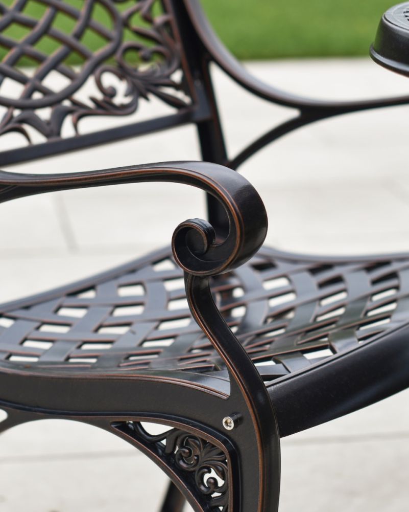 Brockhampton Antique Copper Four Seater Garden Dining Set Arm Detail