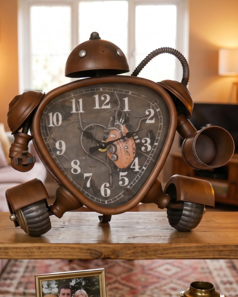 Bronze-finish Robotic Metal Table Clock