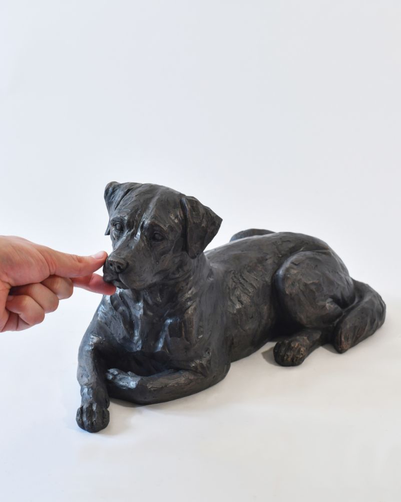 Bronze Effect Resin Laying Labrador Garden Sculpture Scale