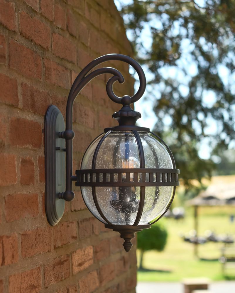 Three Bulb Aged Bronze Spherical Wall Light