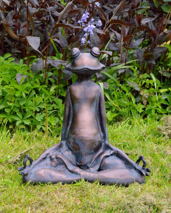 Bronze & Verdigris Composite Garden Sculpture - Meditating Frog Front