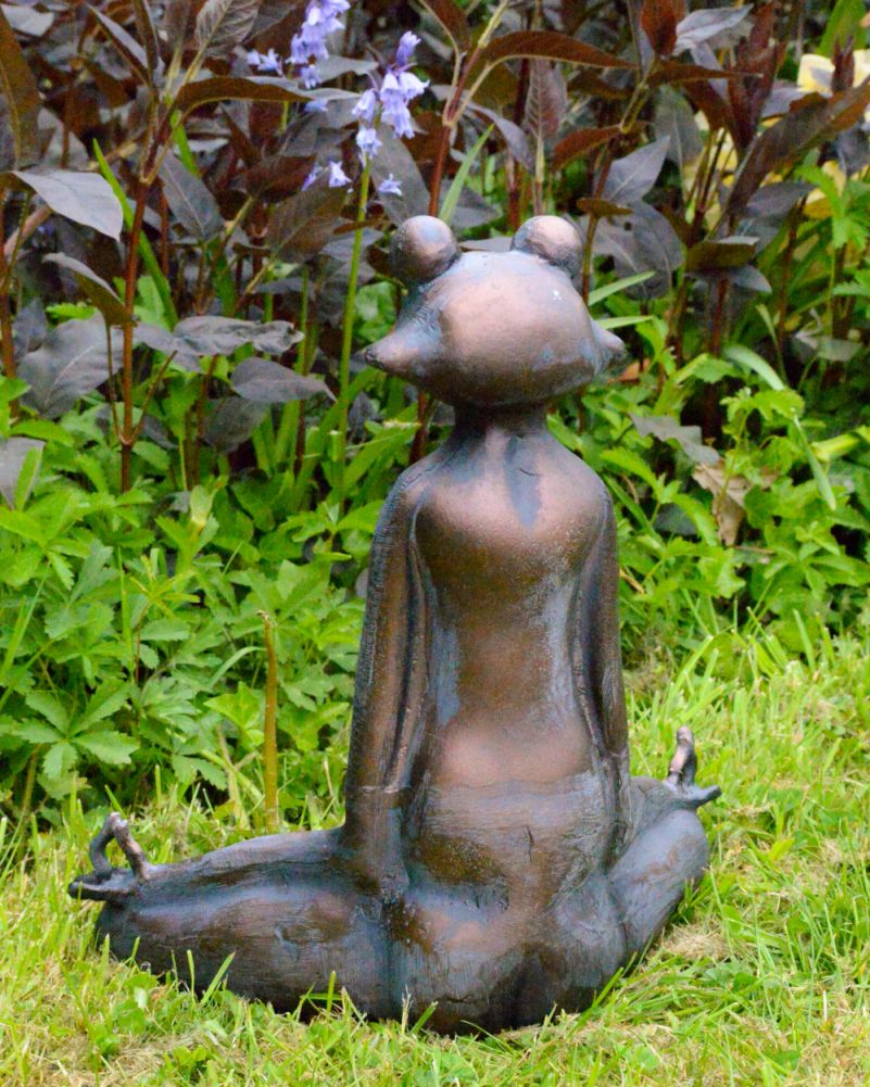 Bronze & Verdigris Composite Garden Sculpture - Meditating Frog Back
