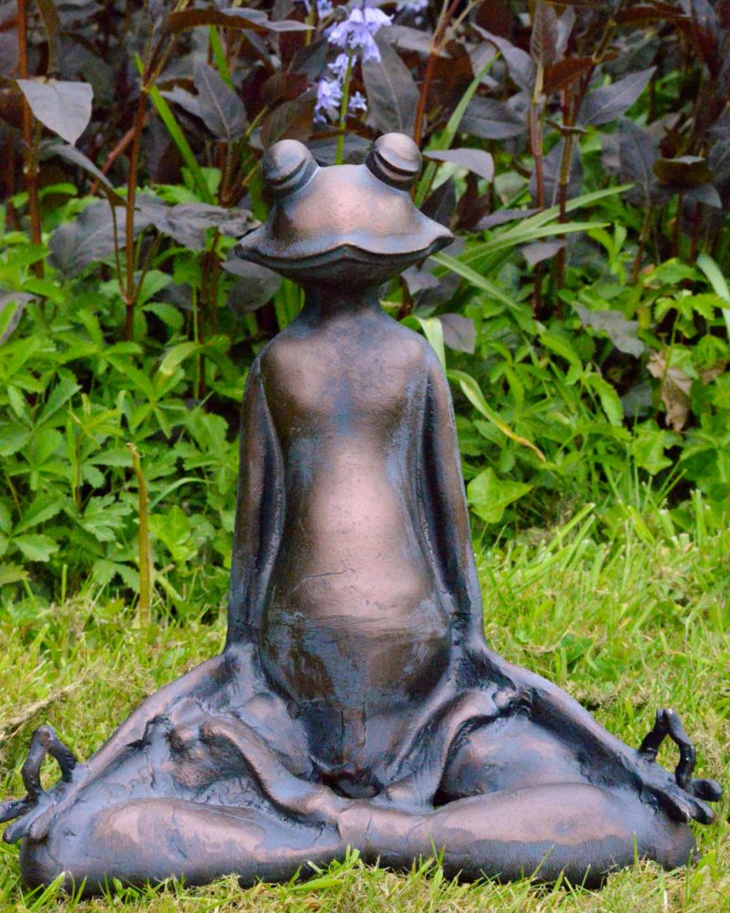 Bronze & Verdigris Composite Garden Sculpture - Meditating Frog