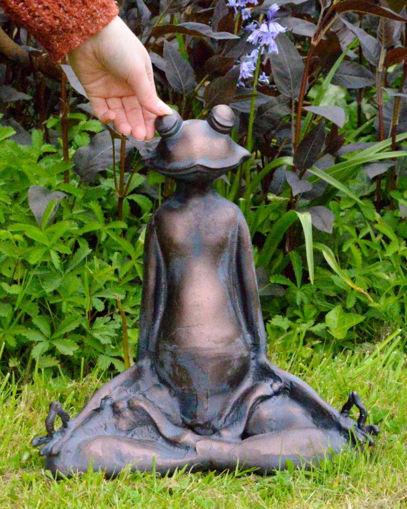 Bronze & Verdigris Composite Garden Sculpture - Meditating Frog Scale