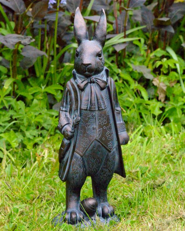 Bronze & Verdigris Composite Garden Sculpture - The Victorian Rabbit 