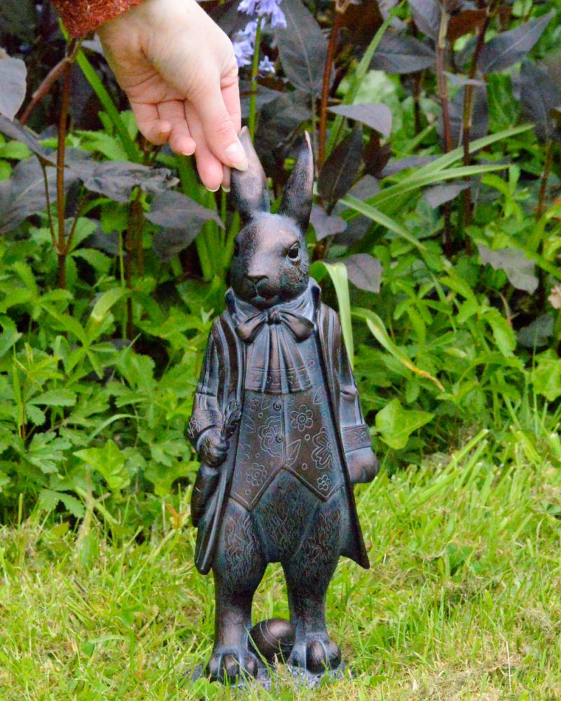Bronze & Verdigris Composite Garden Sculpture - The Victorian Rabbit Scale