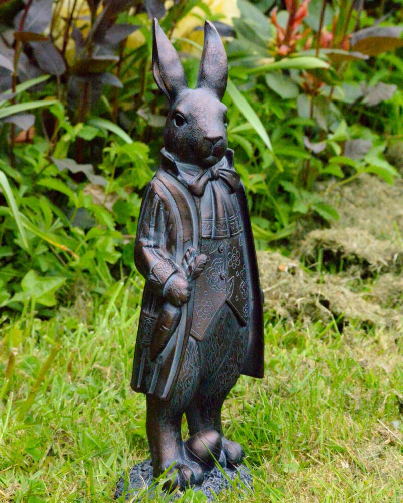Bronze & Verdigris Composite Garden Sculpture - The Victorian Rabbit Side On