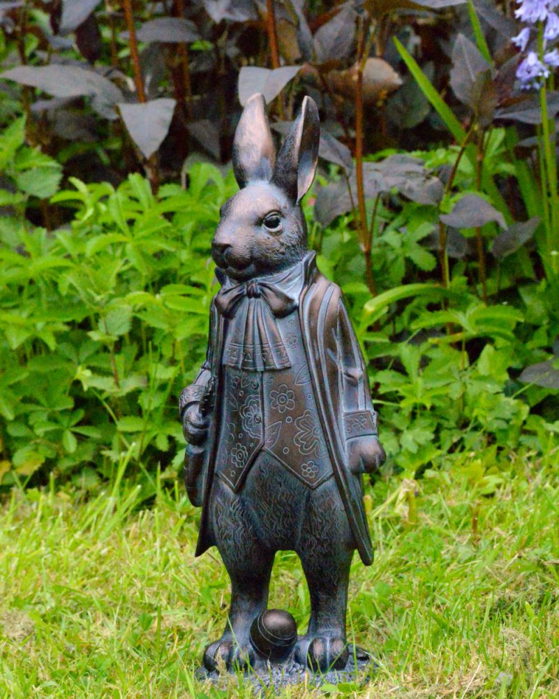 Bronze & Verdigris Composite Garden Sculpture - The Victorian Rabbit Main
