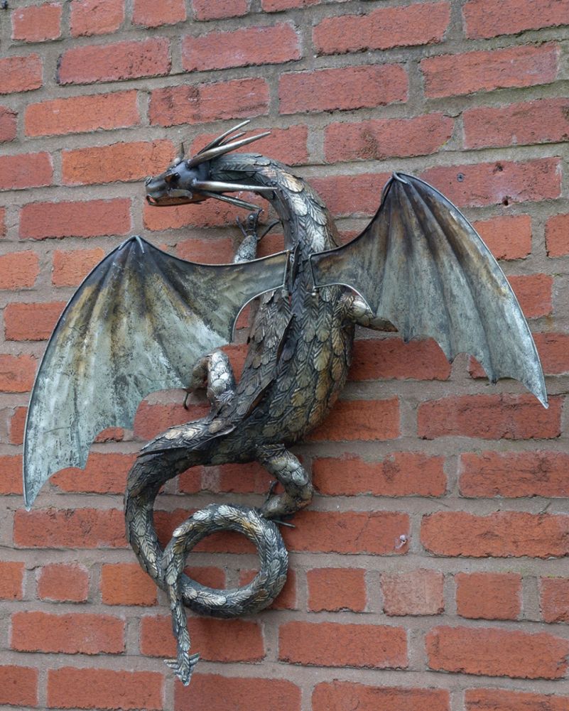 Burnished Metal Dragon Wall Art Side On