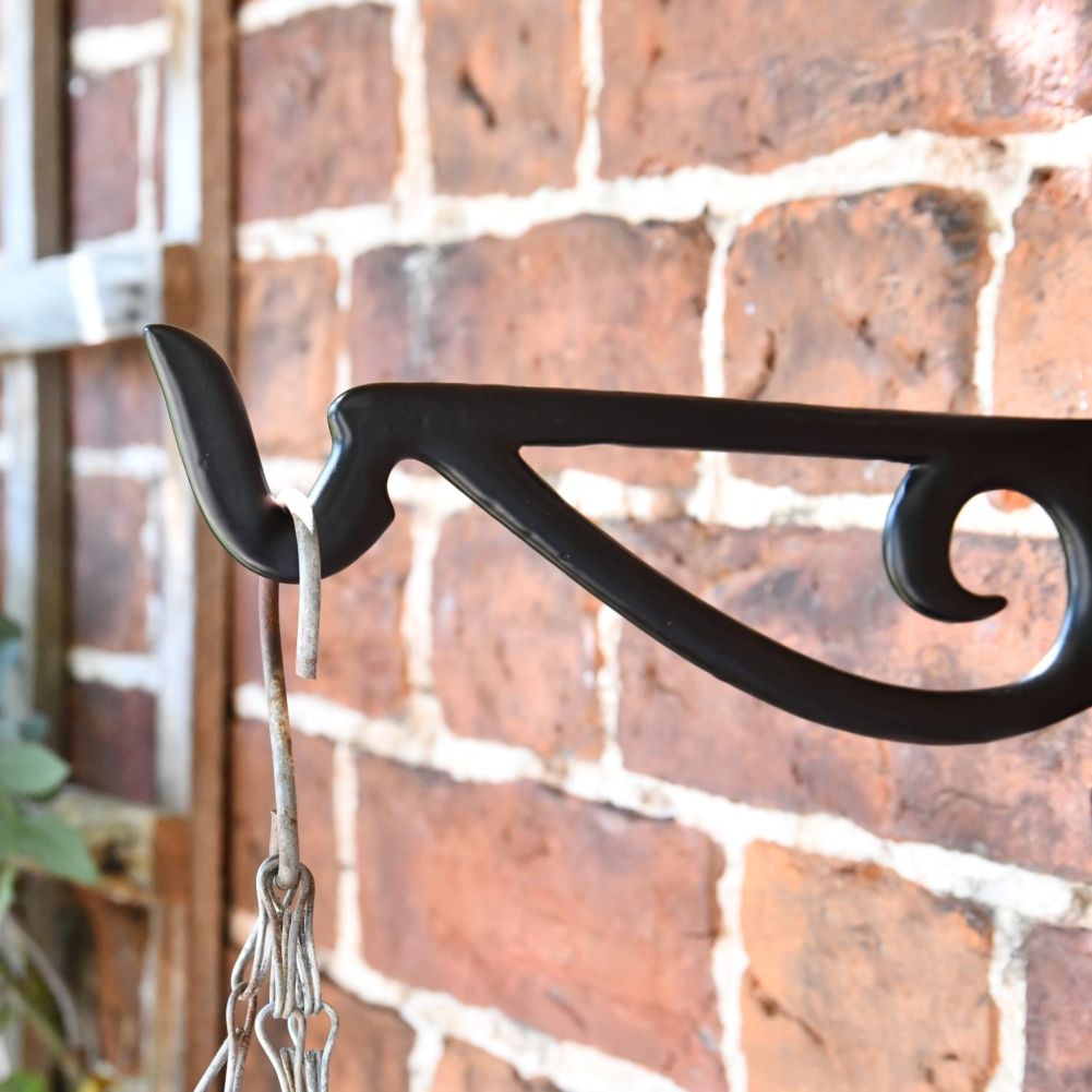 Black Scroll Iron Hanging Basket Bracket With Hanging Basket Side View