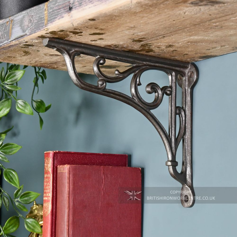 Traditional Scrolled Natural Cast Iron Shelf Bracket - 9 x 10cm
