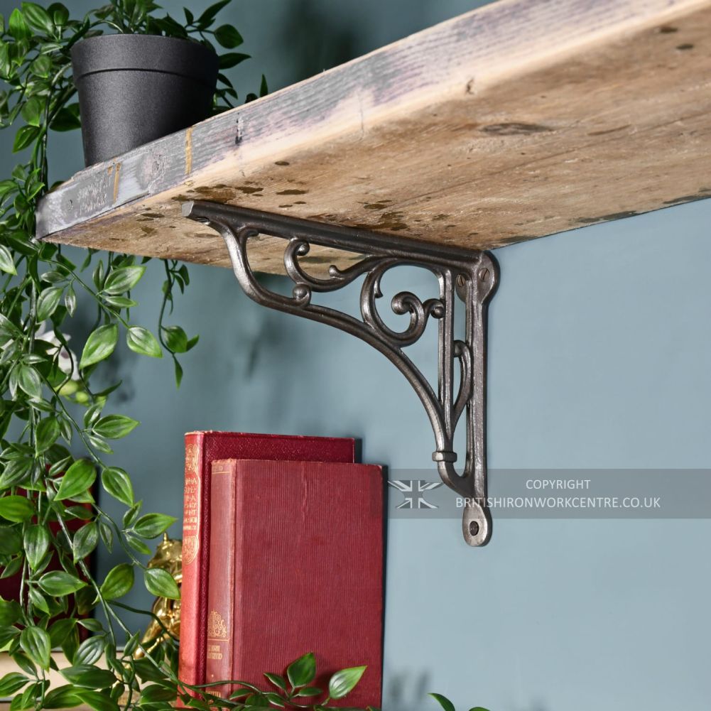 Traditional Scrolled Natural Cast Iron Shelf Bracket - 9 x 10cm