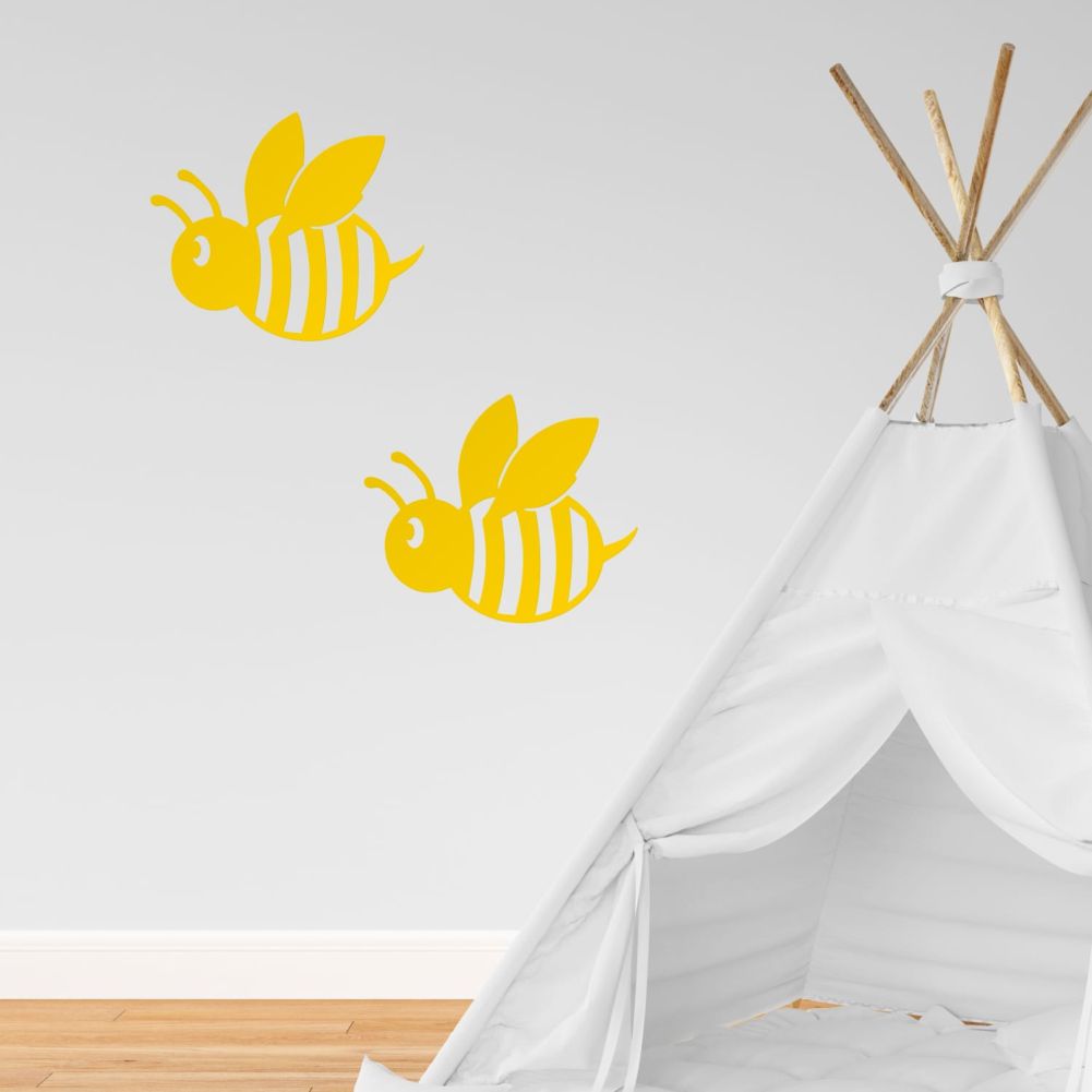 2 Yellow Cartoon Bees With a Reading Tent