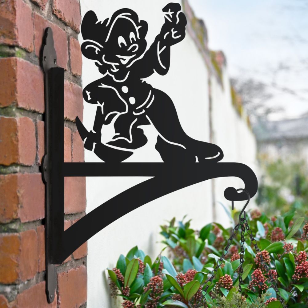 Cartoon Mining Dwarf Hanging Basket Bracket In A Garden Setting