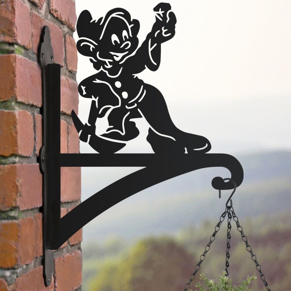 Cartoon Mining Dwarf Hanging Basket Bracket In A Cloudy Setting