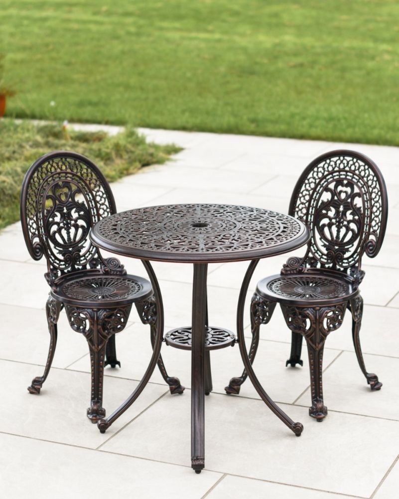 Cast Aluminium Antique Copper Two Seater Garden Table & Chair Set