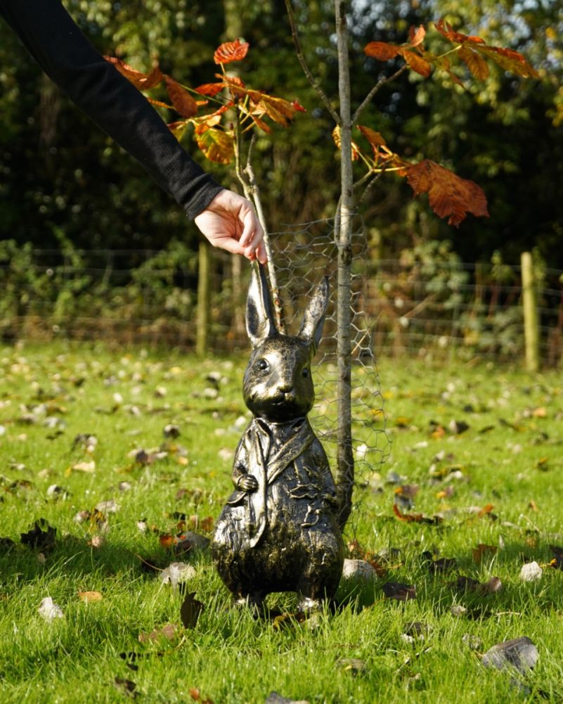 Cast Aluminium Black & Gold 'Peter' Rabbit Garden Sculpture Scale