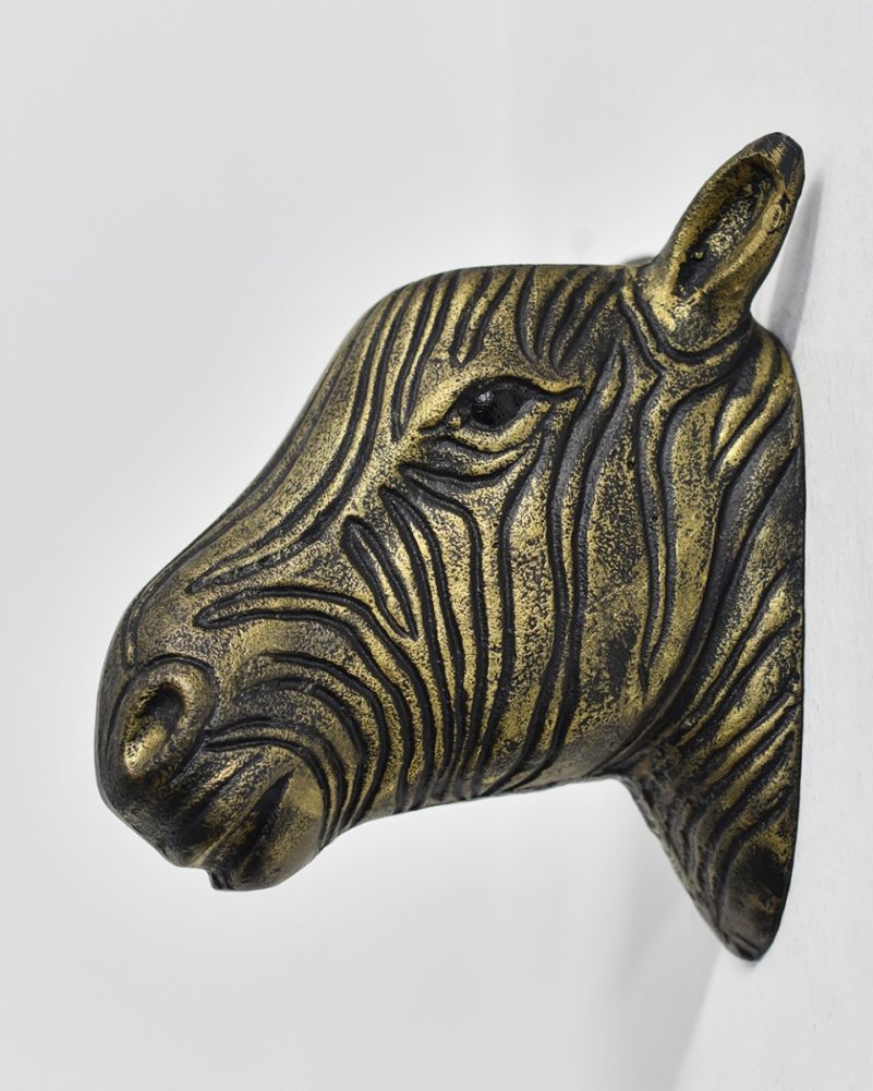 Cast Aluminium Black & Gold Zebra Bust Side On