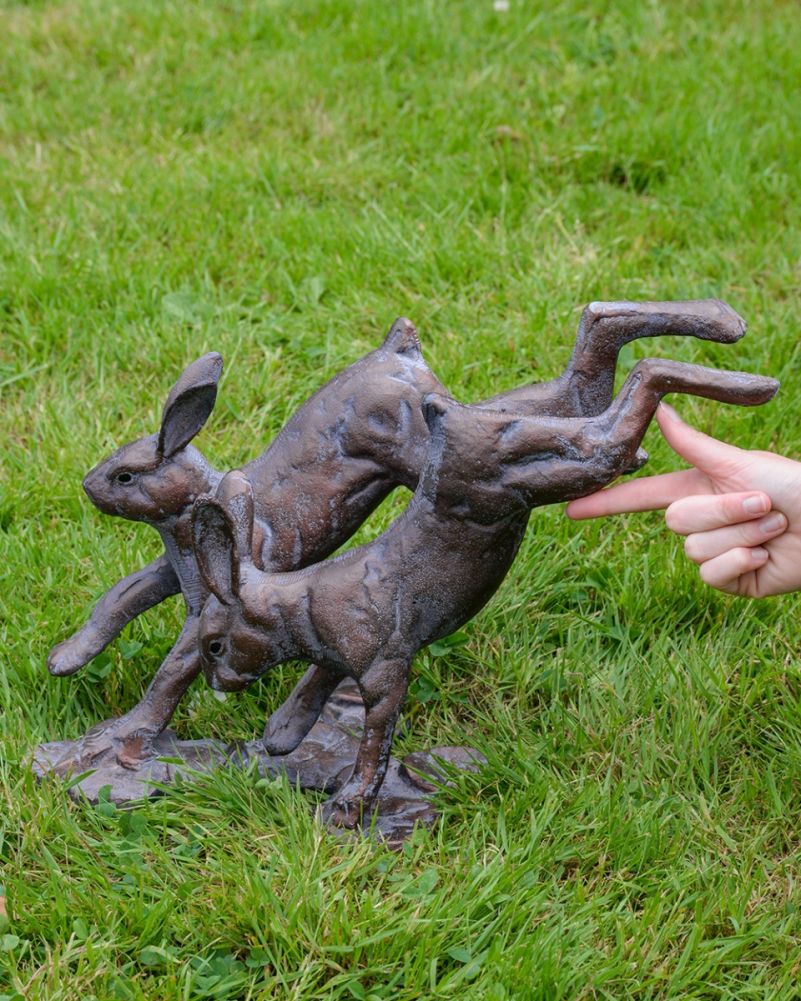 scale Of The Cast Aluminium Running Hares Garden Sculpture