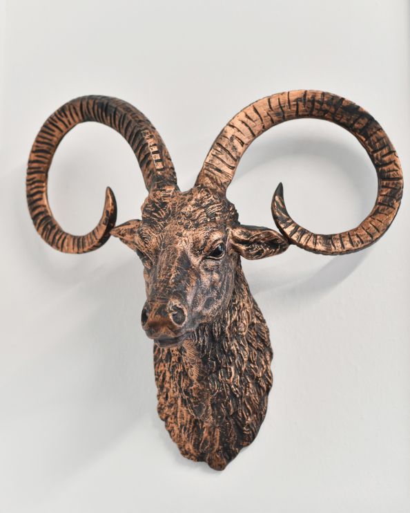 Cast Aluminium Bronze & Copper Mouflon Bust Front