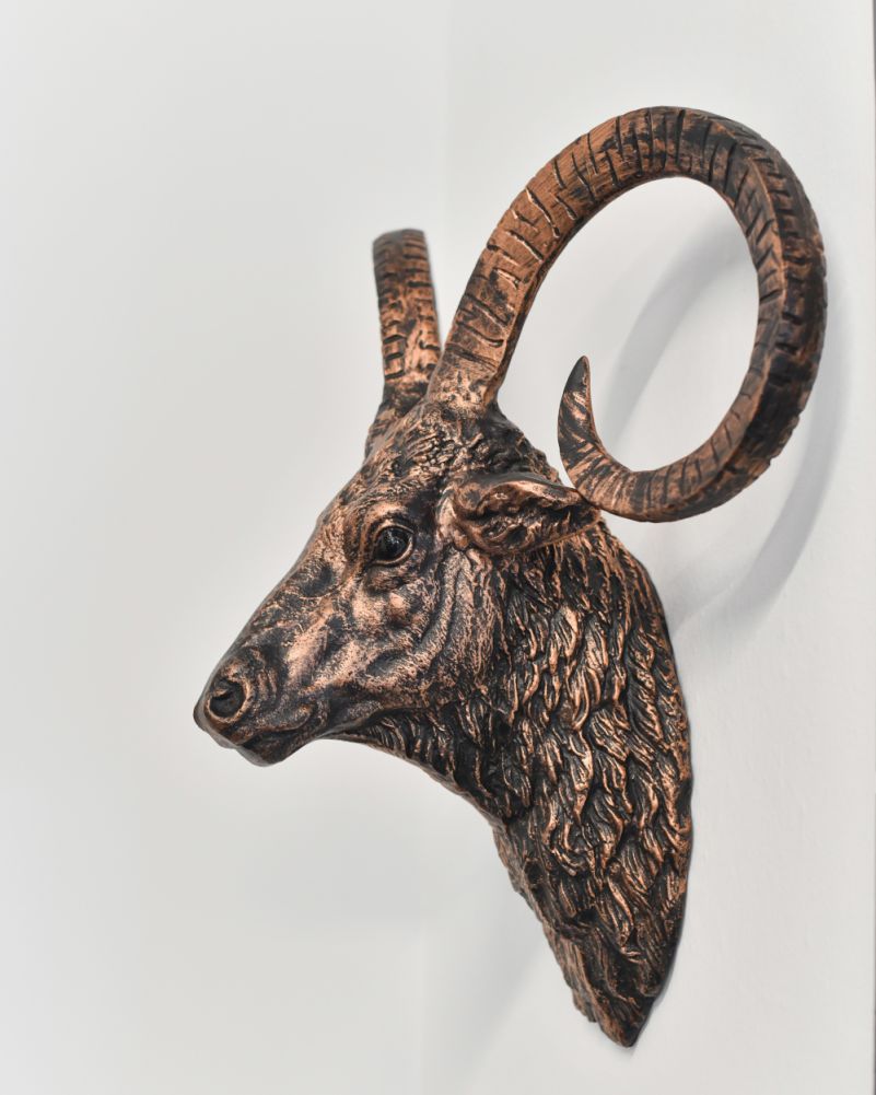 Cast Aluminium Bronze & Copper Mouflon Bust side On