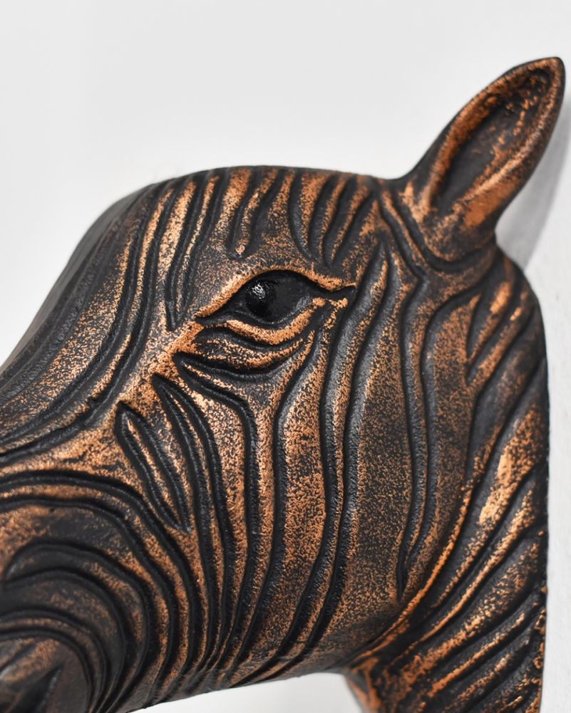 Cast Aluminium Bronze & Copper Zebra Bust Close Up