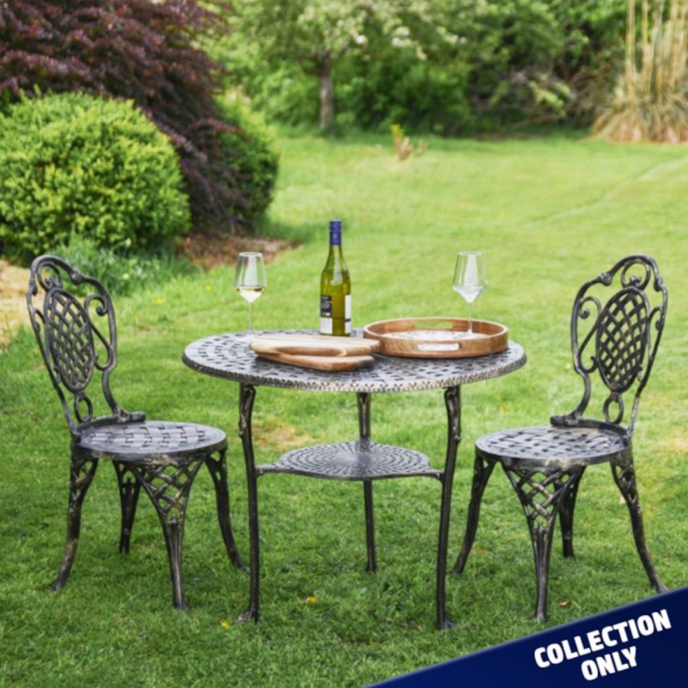 Cast Aluminium Brushed Gold Two Seat Dining Set (Collection Only) (Clearance)