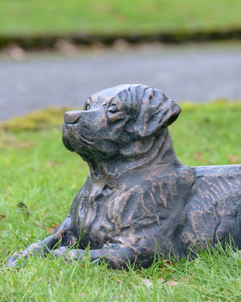 Cast Aluminium 'Buster' The Labrador Garden Sculpture - Verdigris Close Up