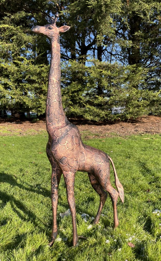 Cast Aluminium Copper Giraffe Sculpture - 114cm
