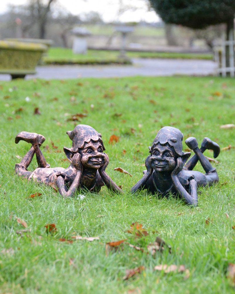 Cast Aluminium 'Daydreaming Pixie' Garden Sculpture 