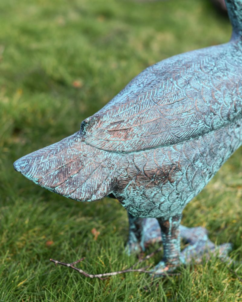 Cast Aluminium Gus The Verdigris Goose Sculpture - Head Down Tail