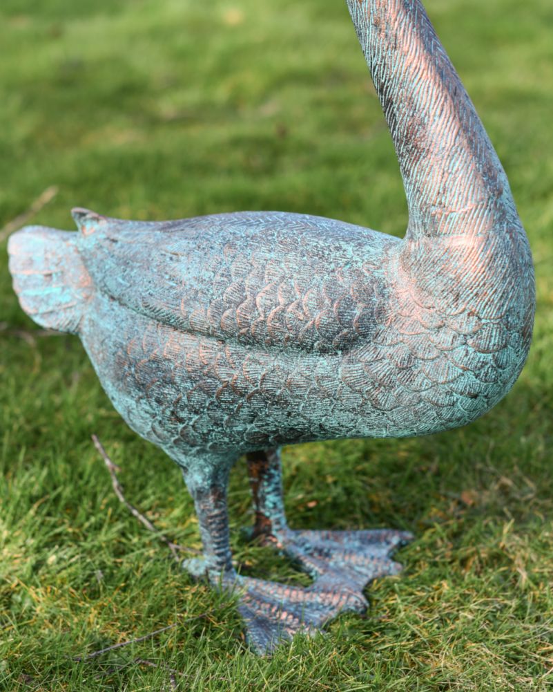 Cast Aluminium Gus The Verdigris Goose Sculpture - Head Up Side On