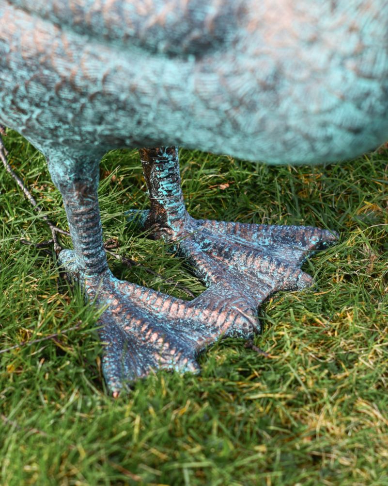 Cast Aluminium Gus The Verdigris Goose Sculpture - Head Up Feet