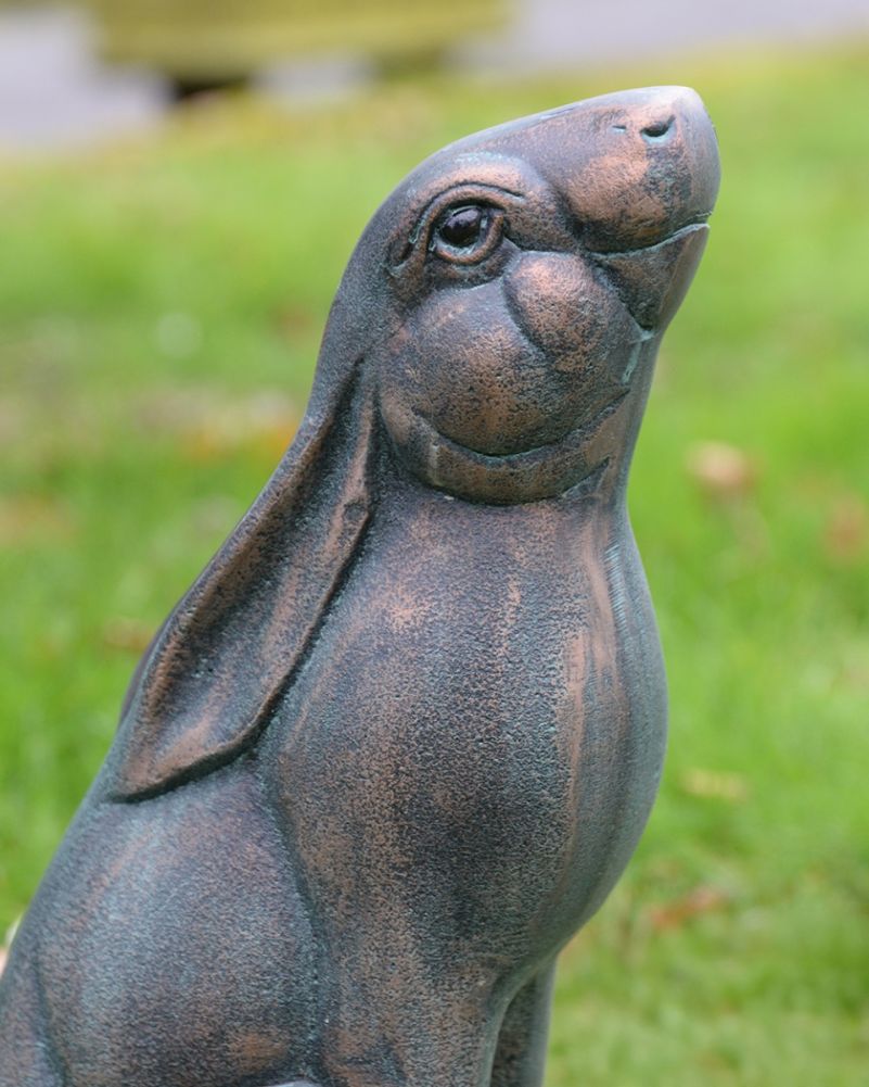 Cast Aluminium Large Stargazing Rabbit Sculpture - Verdigris Face