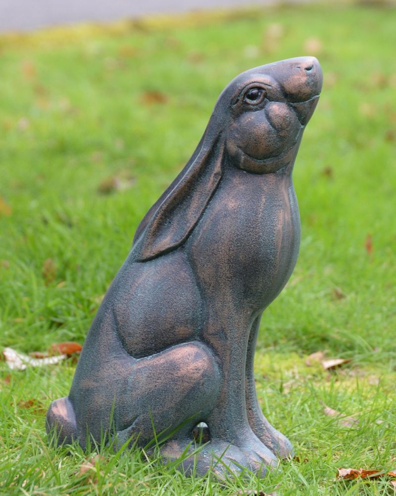 Cast Aluminium Large Stargazing Rabbit Sculpture - Verdigris