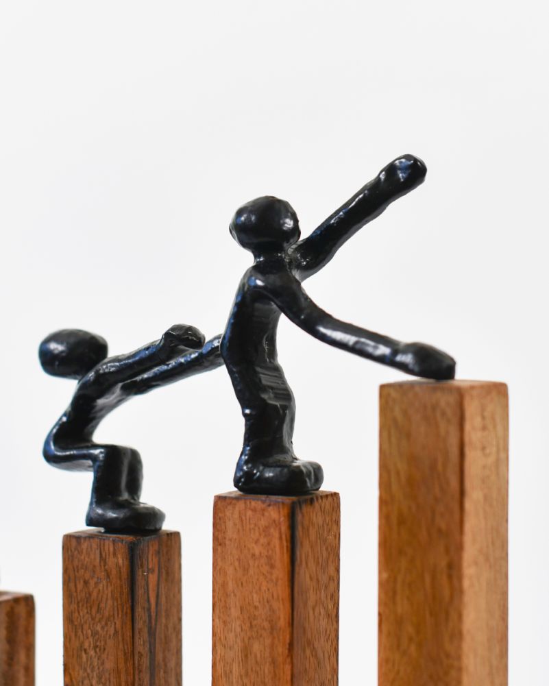 Close Up Of The Cast Aluminium & Mango Wood Sculpture