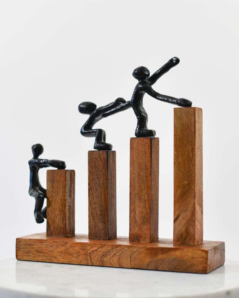 Cast Aluminium & Mango Wood 'Rising Together' Sculpture