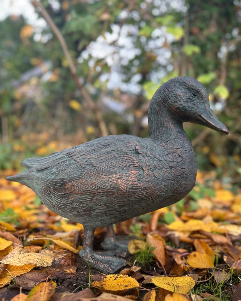 Cast Aluminium 'Neptune' The Verdigris Duck Sculpture Side On