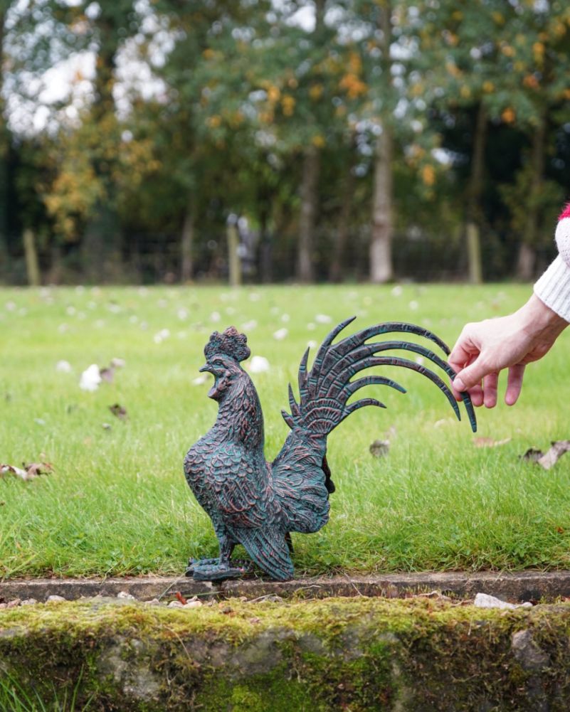 Cast Aluminium Robert Rooster Verdigris Sculpture Scale