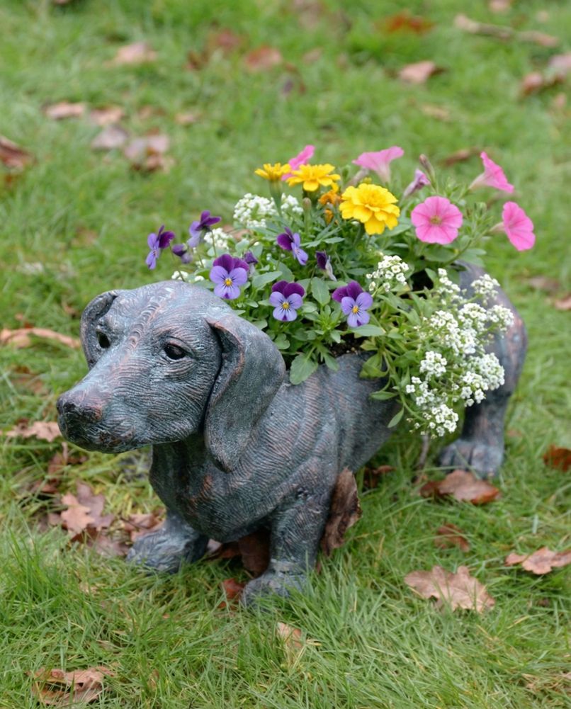 Cast Aluminium 'Slinky' The Dachshund Garden Planter - Verdigris
