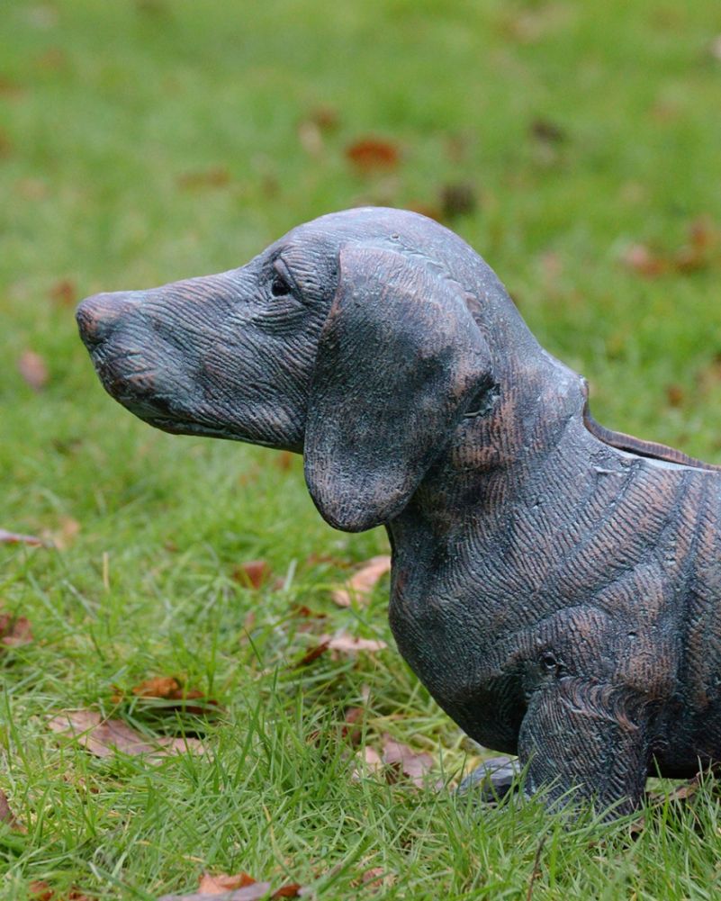 Cast Aluminium 'Slinky' The Dachshund Garden Planter - Verdigris Face