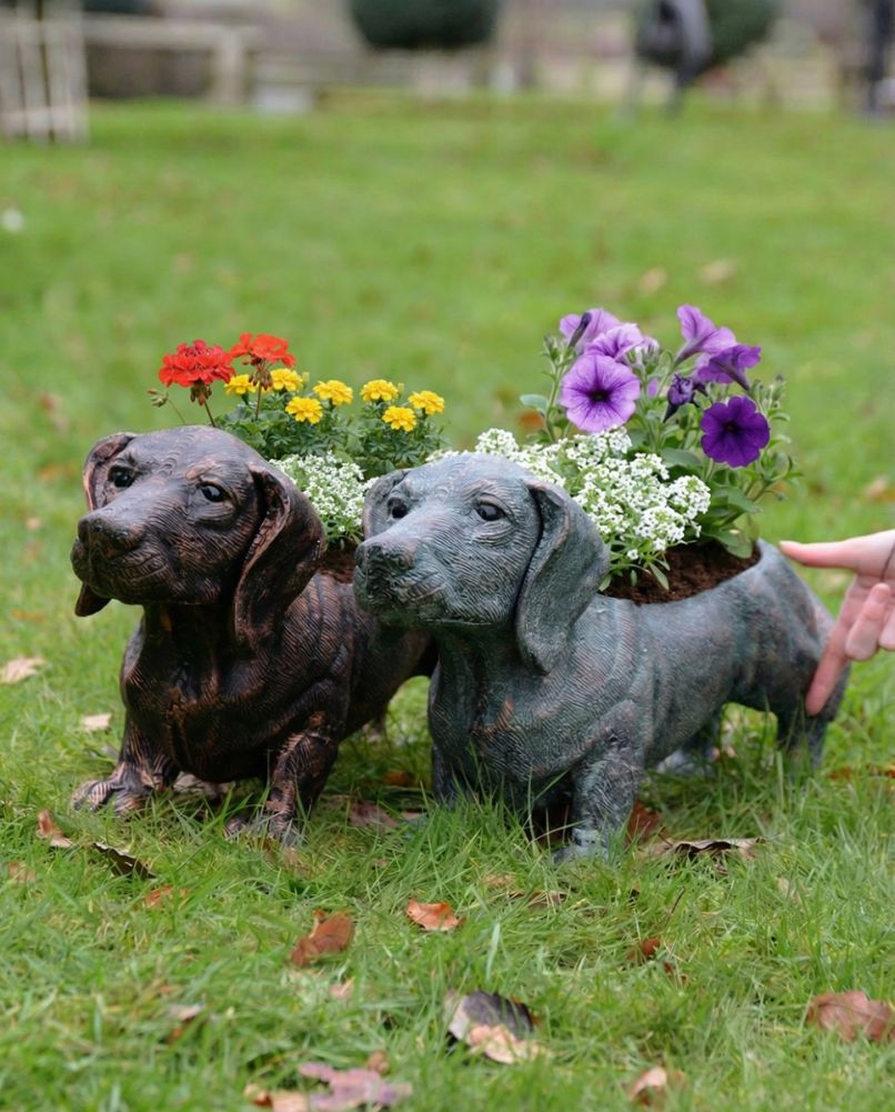 Cast Aluminium 'Slinky' The Dachshund Garden Planter Scale