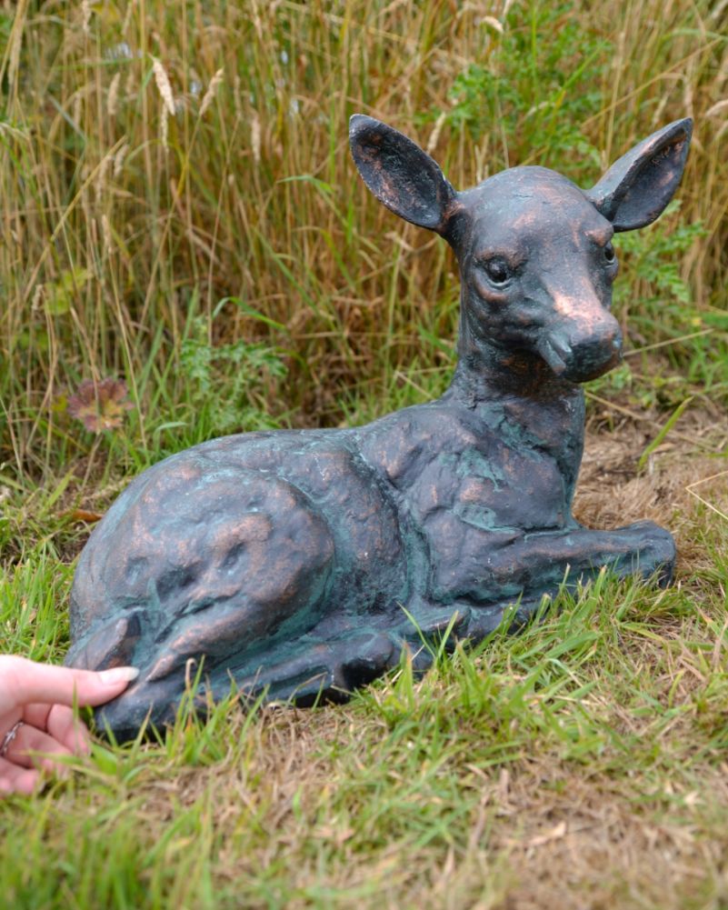 Cast Aluminium Verdigris 'Briar' The Fawn Garden Sculpture To Scale