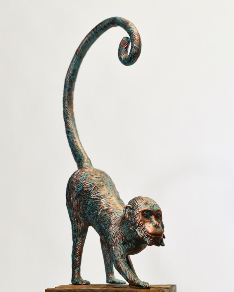 Cast Aluminium Verdigris Long Tail Monkey Sculpture