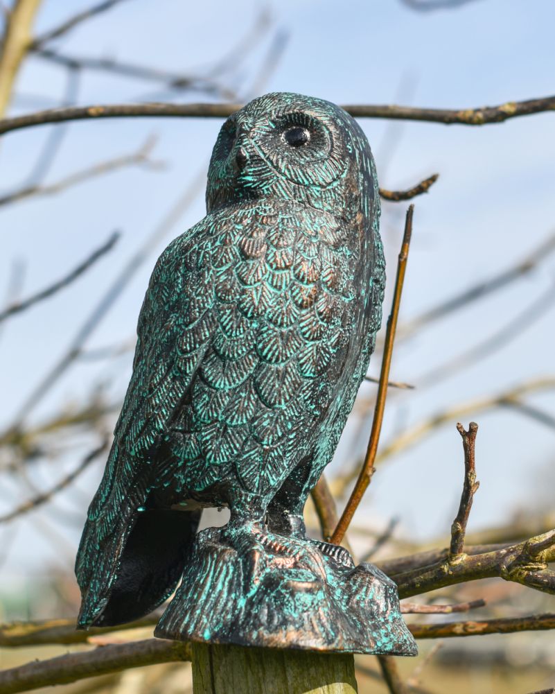 Cast Aluminium Verdigris Owl Sculpture 