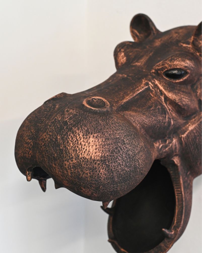 cast aluminium wall mounted hippopotamus head copper
