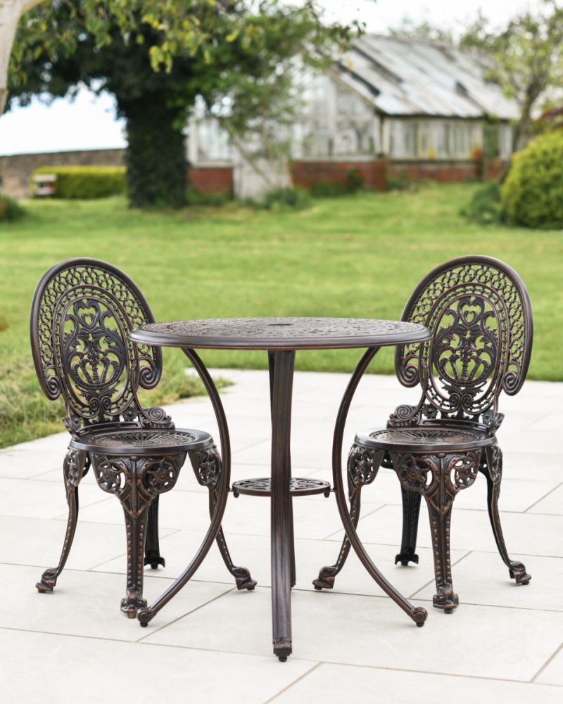 Cast Aluminium 'Wentworth' Antique Copper Two Seater Garden Table & Chair Set