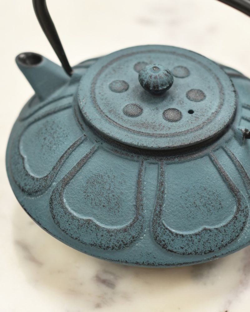Cast Iron Blue Japanese Teapot Details