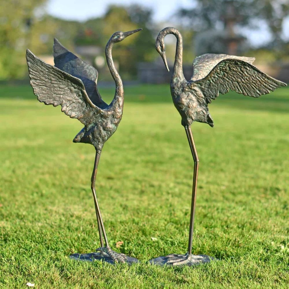 Cast Iron Fighting Flamingos Garden Sculpture-Pair